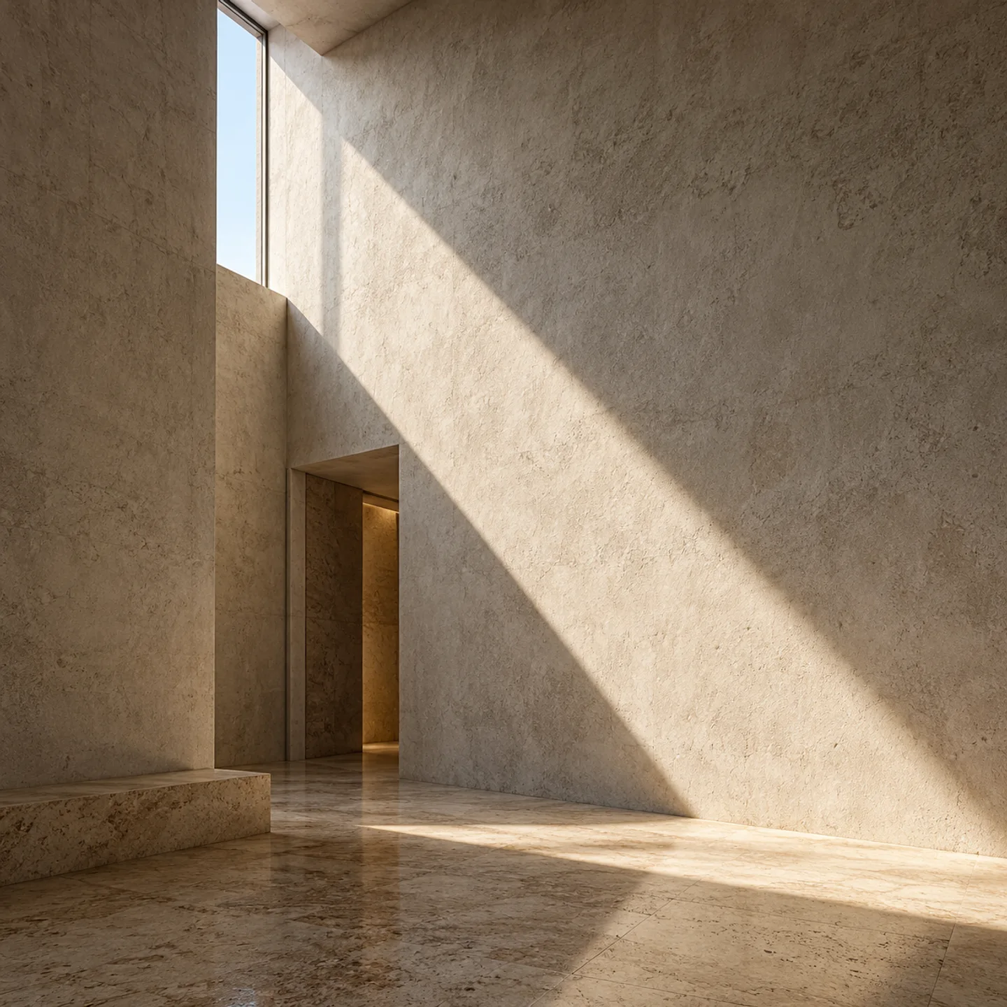 A shaft of daylight crossing a textured pale interior wall